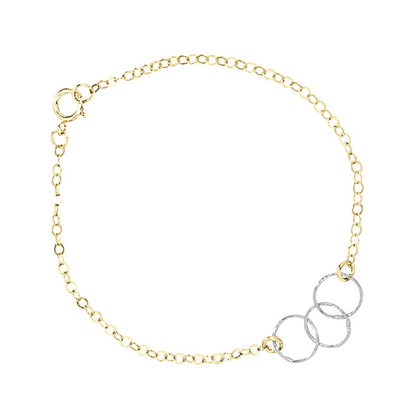 Tiny Triple Diamond Cut Circles Bracelet - Silver Circles / Gold Chain - Bracelets - Ofina