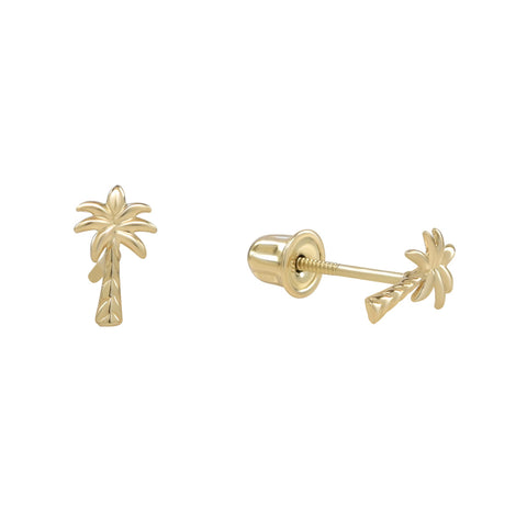10k Solid Gold Palm Tree Studs -  - Earrings - Ofina