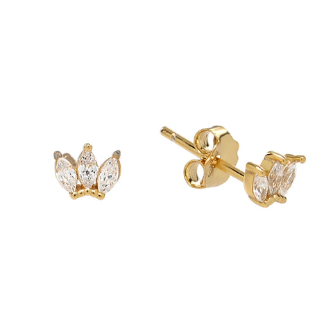 Triple Marquise CZ Studs - Gold - Earrings - Ofina