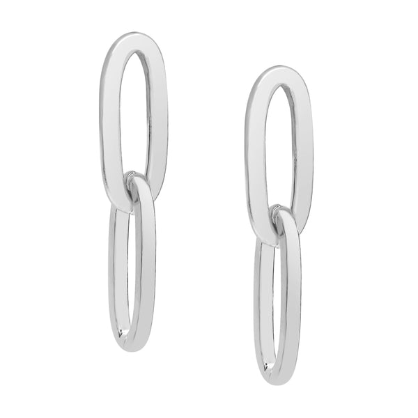 Thick Double Paperclip Studs - Silver - Earrings - Ofina