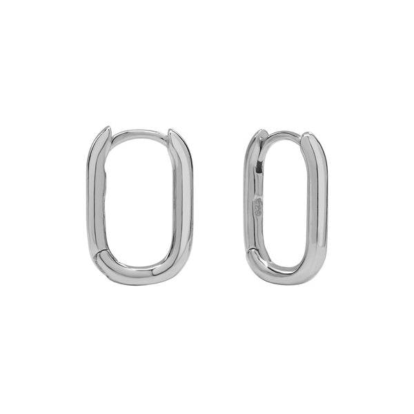 Smooth Oval Huggies - Silver - Earrings - Ofina