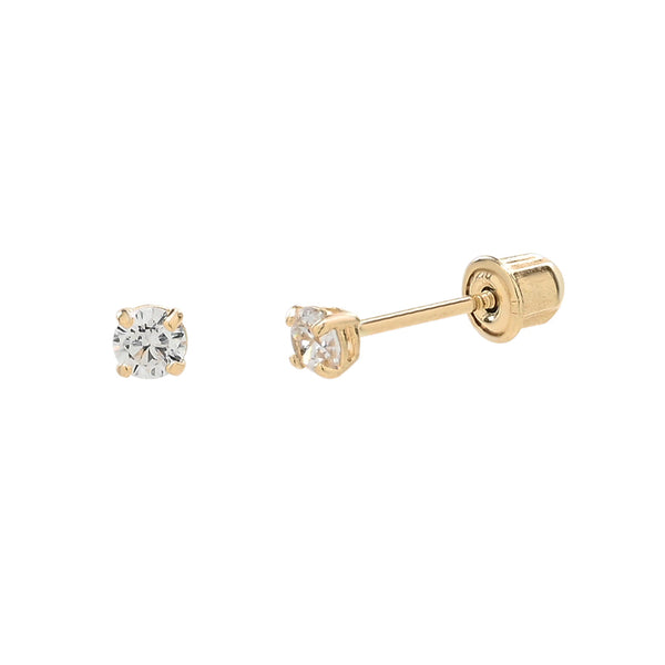 14k Solid Gold Round CZ Studs - Small - Earrings - Ofina