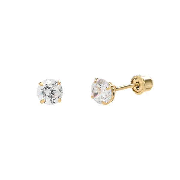 14k Solid Gold Round CZ Studs - Large - Earrings - Ofina