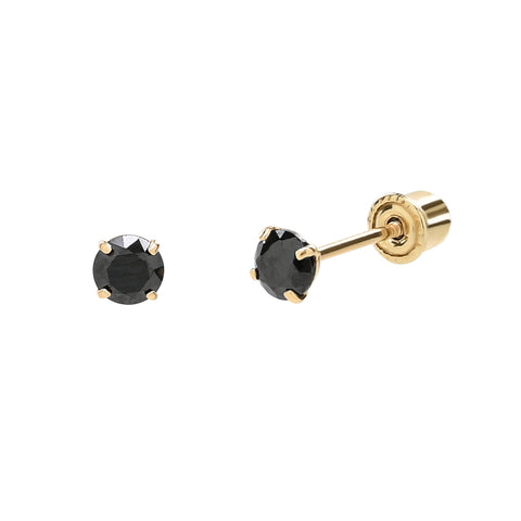 10k Solid Gold Black CZ Round Studs -  - Earrings - Ofina