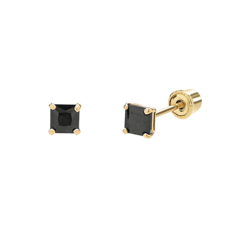 10k Solid Gold Black CZ Square Studs -  - Earrings - Ofina