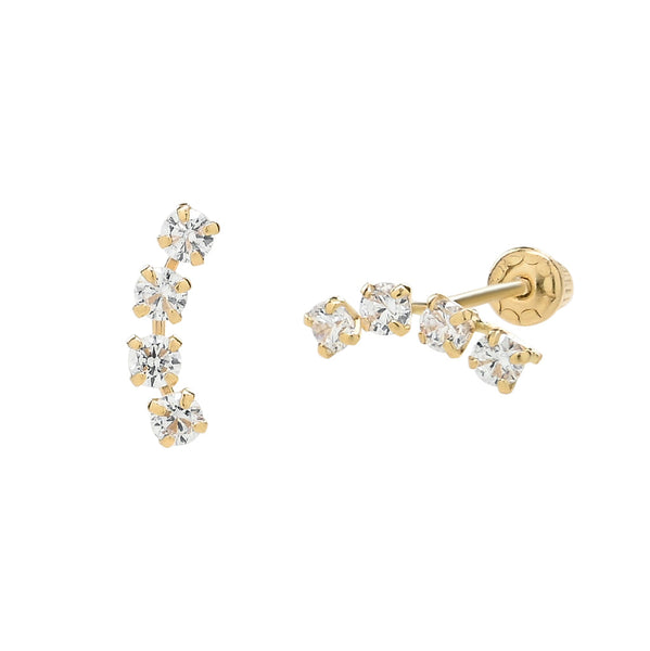 14k Solid Gold CZ Curved Studs -  - Earrings - Ofina