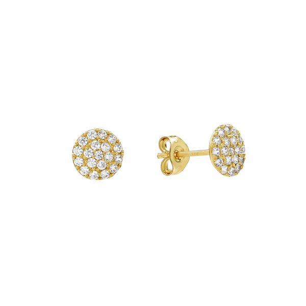 14k Solid Gold Round Pave Studs - Small - Earrings - Ofina