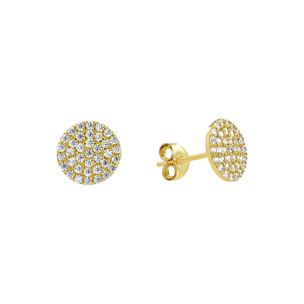 14k Solid Gold Round Pave Studs - Medium - Earrings - Ofina