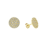 14k Solid Gold Round Pave Studs - Large - Earrings - Ofina