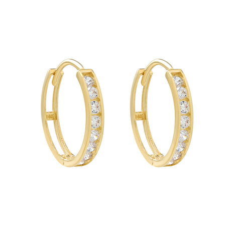 14k Solid Gold CZ Channel Huggies - Large -  - Ofina