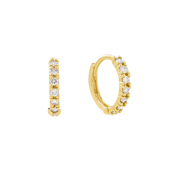 14k Solid Gold Pave Diamond Huggies -  - Earrings - Ofina
