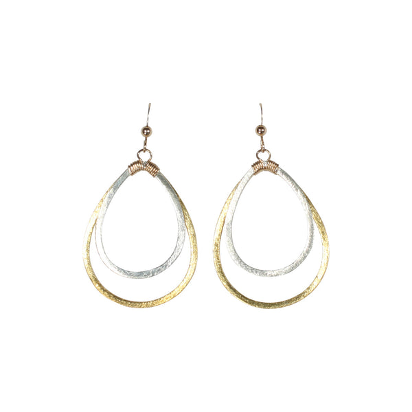 Double Brushed Teardrop Earrings - Silver Teardrop l Gold Teardrop Hooks - Earrings - Ofina