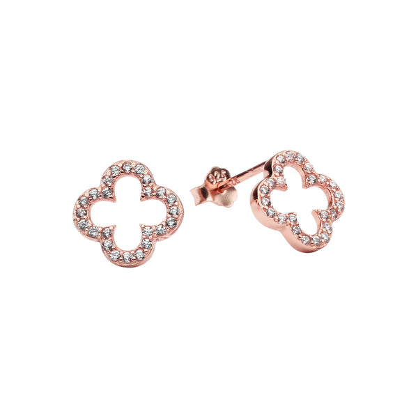 CZ Clover Studs - Rose Gold - Earrings - Ofina