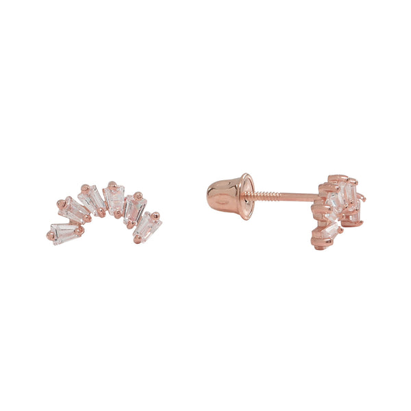 10k Solid Gold CZ Multi-Baguette Curved Ear Crawler - Rose Gold - Earrings - Ofina