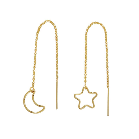 Star / Moon Ear Threaders - Gold - Earrings - Ofina