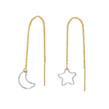 Star / Moon Ear Threaders - Silver Star Moon Gold Threaders - Earrings - Ofina