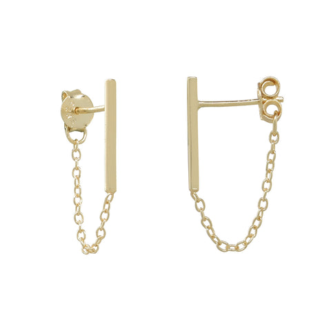 Bar Chain Dangle Studs - Gold - Earrings - Ofina