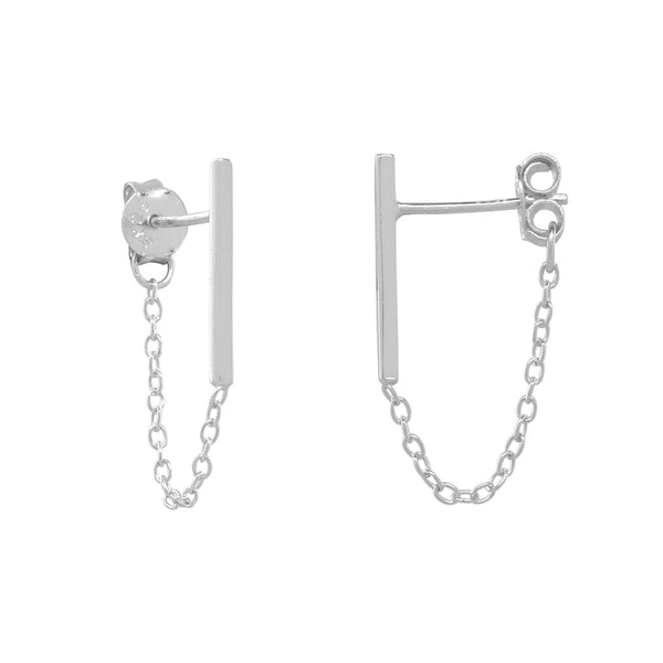 Bar Chain Dangle Studs - Silver - Earrings - Ofina