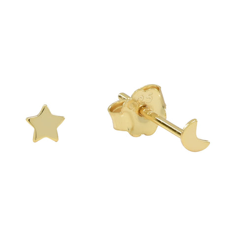 Tiny Moon & Star Studs - Gold - Earrings - Ofina