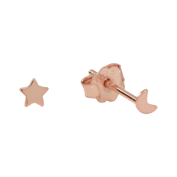 Tiny Moon & Star Studs - Rose Gold - Earrings - Ofina