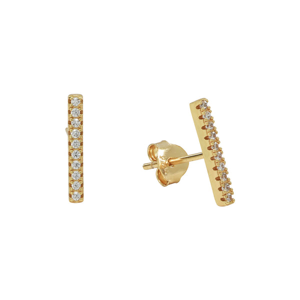 Large Pave CZ Bar Studs - Gold - Earrings - Ofina