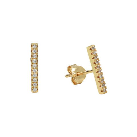 Large Pave CZ Bar Studs - Gold - Earrings - Ofina