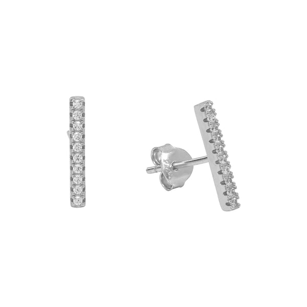 Large Pave CZ Bar Studs - Silver - Earrings - Ofina