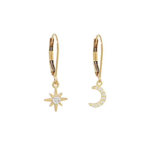 Leverback Moon/Star CZ Earrings -  - Earrings - Ofina
