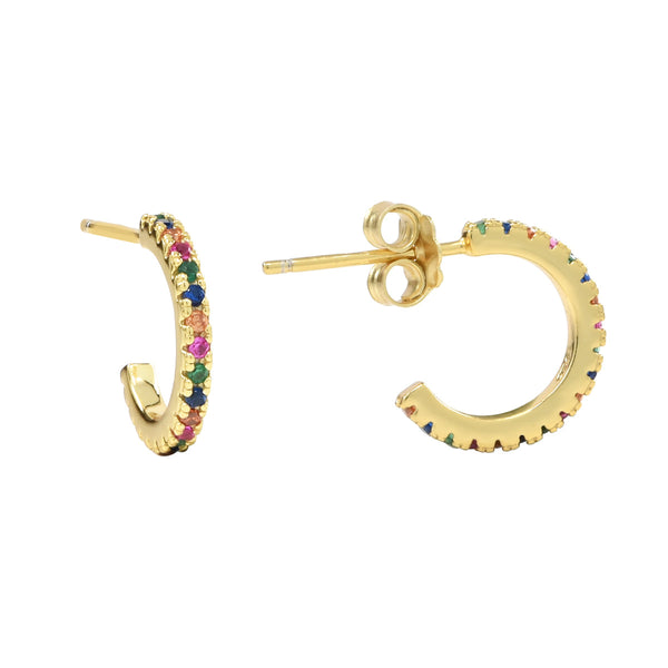 Colorful CZ Huggie Studs - Gold - Earrings - Ofina