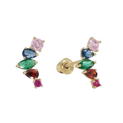 10K Solid Gold CZ Colorful Crawler -  - Earrings - Ofina