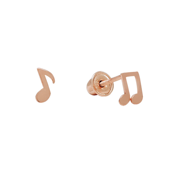10k Solid Gold Music Notes Studs - Rose Gold - Earrings - Ofina