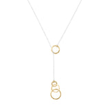 Brushed Interlock Circles Lariat - Gold Circles / Silver Chain - Necklaces - Ofina