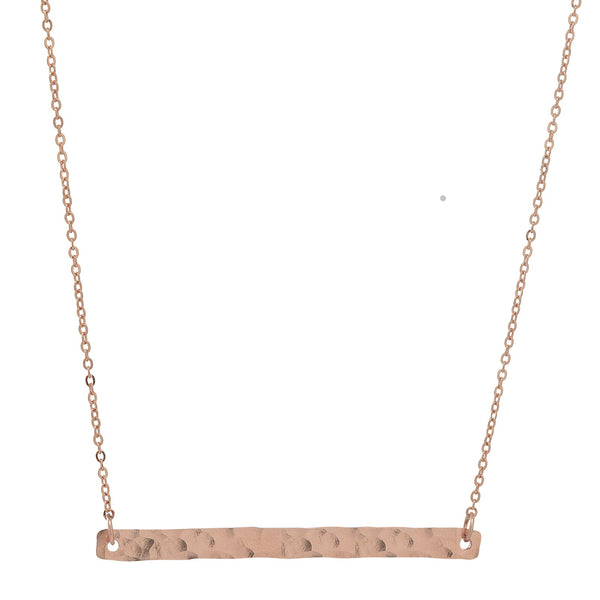 SALE - Long Thin Bar Necklace - Hammered / Rosegold - Necklaces - Ofina
