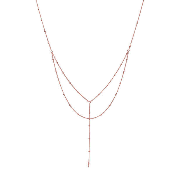 Double Layer Ball Chain Y-Necklace - Rosegold - Necklaces - Ofina