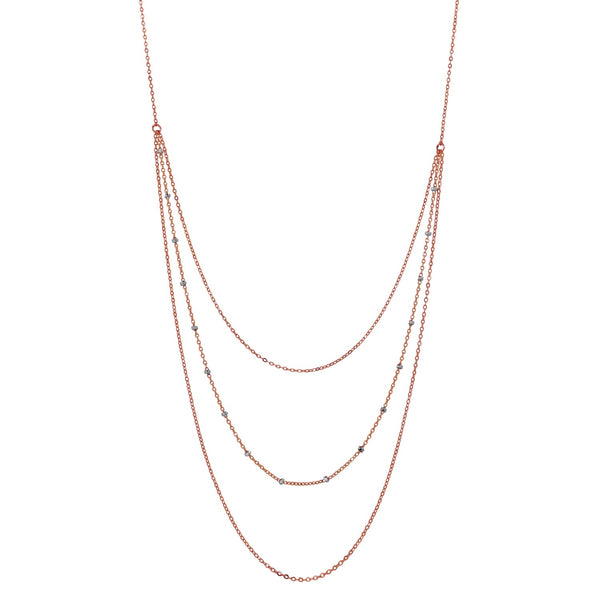 Triple Layer 2-Tone Ball Chain Necklace - Silver Rosegold / 21" - Necklaces - Ofina