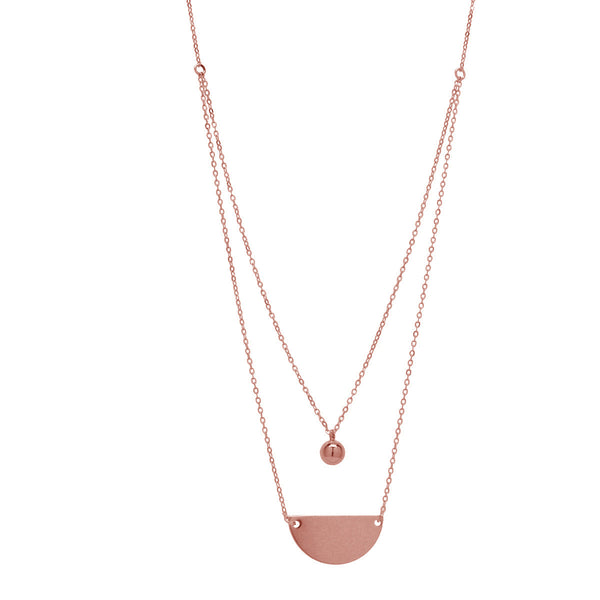 Double Layer Half Circle & Ball Necklace - Rosegold - Necklaces - Ofina