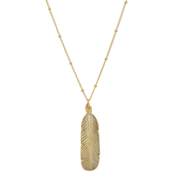 Feather Stone Necklace (more colors) - Colored Mother of Pearl - Necklaces - Ofina