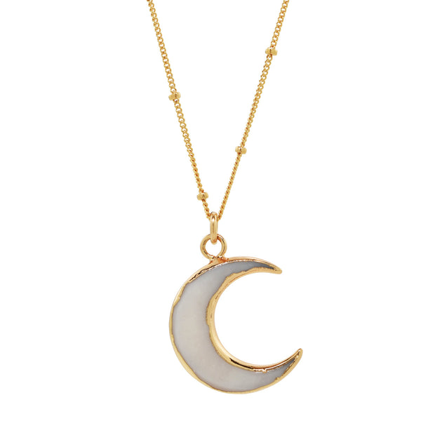 Gold Dipped Crescent Stone Moon Necklace - Gold - Necklaces - Ofina