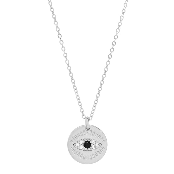 Black CZ Coin Lash Necklace - Silver - Necklaces - Ofina