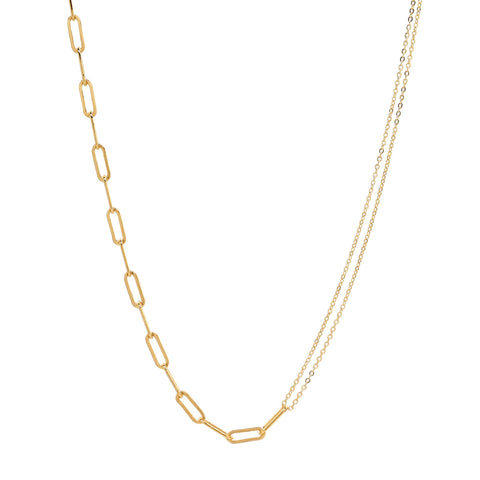 Split Oval Link & Double Thin Chain Necklace -  - Necklaces - Ofina