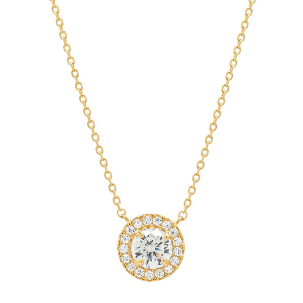 14k Solid Gold CZ Round Halo Necklace -  - Necklaces - Ofina