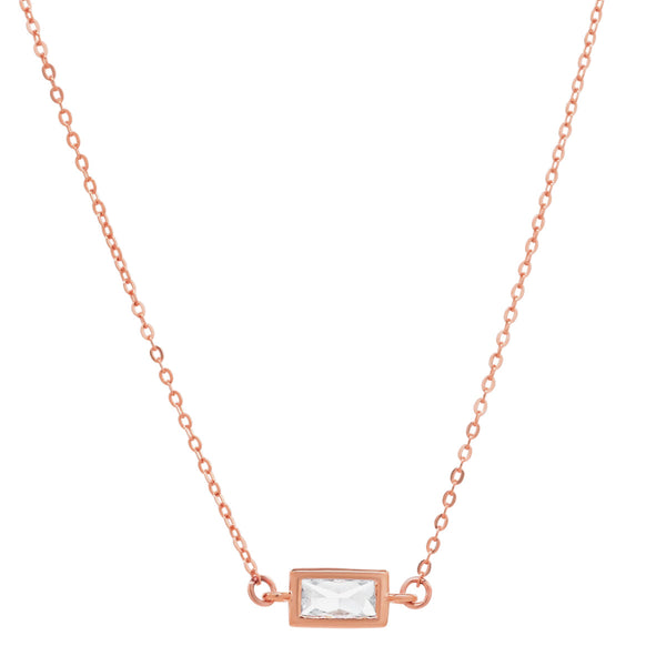 CZ Bezel Emerald Necklace - Rosegold - Necklaces - Ofina