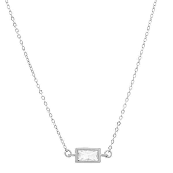 CZ Bezel Emerald Necklace - Silver - Necklaces - Ofina