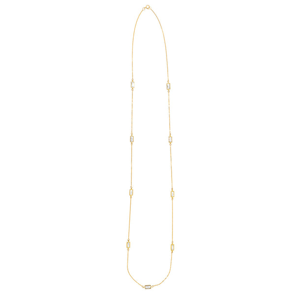 Long Multi-CZ Bezel Emerald Necklace - Gold - Necklaces - Ofina