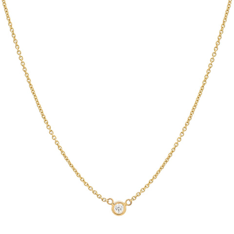 14k Solid Gold Single Diamond Necklace -  - Necklaces - Ofina