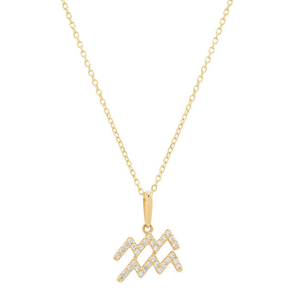 14k Solid Gold CZ Zodiac Necklace -  - Necklaces - Ofina