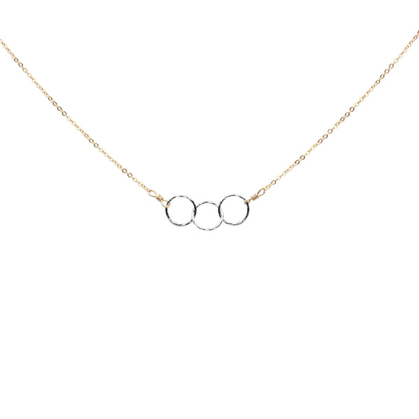 Tiny Triple Diamond Cut Circles Necklace - Silver Circles Gold Chain - Necklaces - Ofina