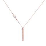 Thin Bar with Off-Center CZ Necklace - Rosegold - Necklaces - Ofina