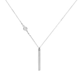 Thin Bar with Off-Center CZ Necklace - Silver - Necklaces - Ofina