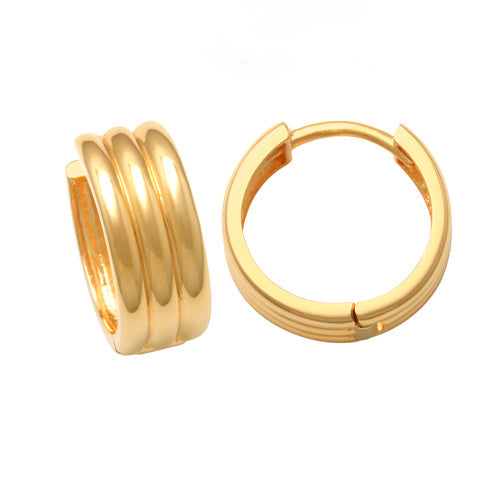 10k Solid Gold Triple Thick Huggie Studs -  - Earrings - Ofina